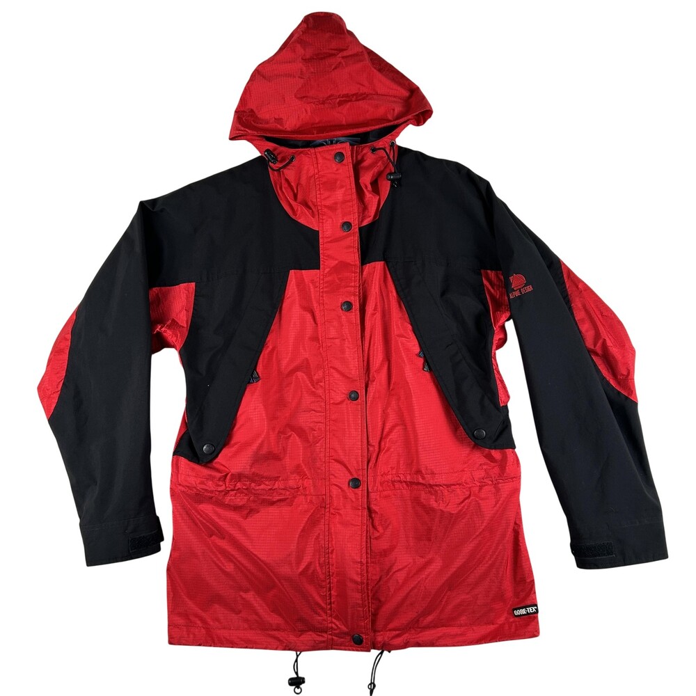 Vintage Alpine Design Jacket Womens Small Red Black GORE-TEX Hooded Ski 8135G